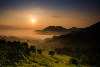 Картинка asturias spain природа восходы закаты астурия испания долина горы деревья закат