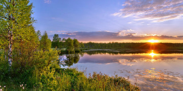 Картинка природа восходы закаты кувшинки простор трава лес озеро восход