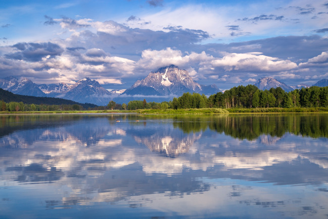 Обои картинки фото mount, moran, snake, river, grand, teton, national, park, природа, реки, озера, облака, гранд-титон, река, снейк, wyoming, гора, моран