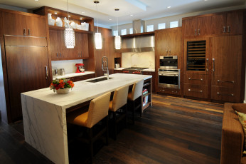Картинка интерьер кухня стол люстра дизайн мебель плита