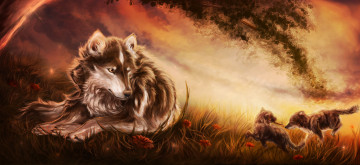 обоя рисованные, животные,  волки, волк