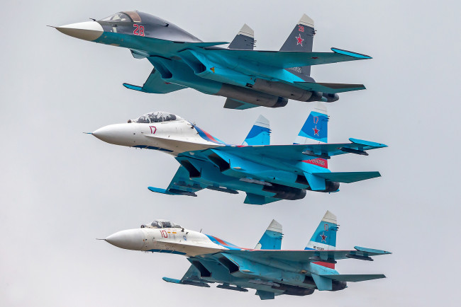 Обои картинки фото авиация, боевые самолёты, су-34, су-27, су-27ub, полёт, истребители