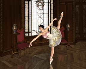 Картинка 3д+графика люди+ people фон взгляд девушка балерина поза