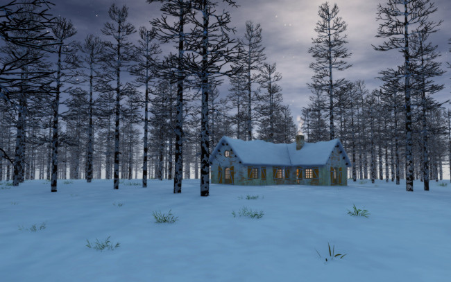 Обои картинки фото 3д графика, природа , nature, дом, лес, снег