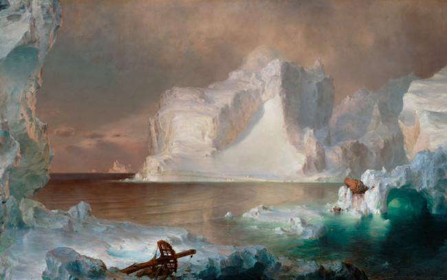 Обои картинки фото рисованное, живопись, небо, лед, крушение, frederic, edwin, church, айсберг, облака