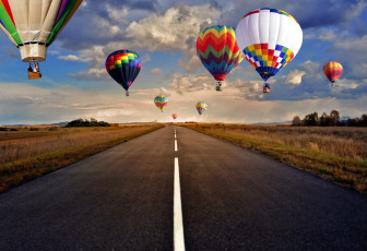 обоя авиация, воздушные шары, небо, полет, шоссе, дорога, воздушные, шары