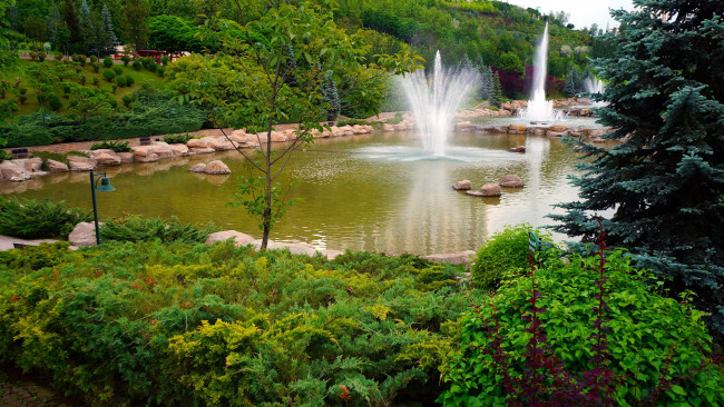 Обои картинки фото природа, парк, фонтаны, водоем