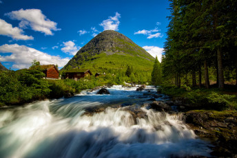 Картинка valldalen norway природа реки озера пейзаж гора поток лес деревья река норвегия