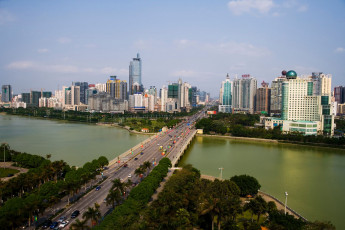 Картинка города панорамы река дома мост nanning china наньнин китай