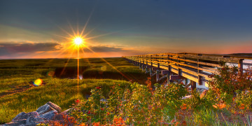 Картинка beautiful view природа восходы закаты восход мостик поле