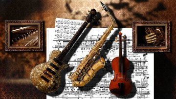 Картинка музыка музыкальные инструменты саксофон гитара скрипка