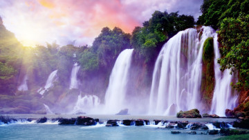 Картинка природа водопады водопад горы озеро обрыв