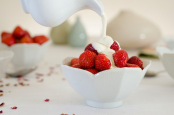 Картинка еда клубника +земляника ягоды десерт сливки