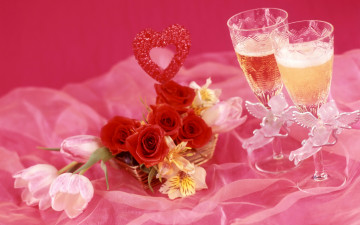 Картинка еда напитки +вино вино шампанское бокалы альстрёмерия тюльпаны розы