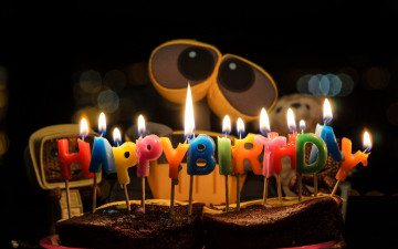 Картинка праздничные день+рождения wall-e робот валли happy birthday день рождения поздравление пирог