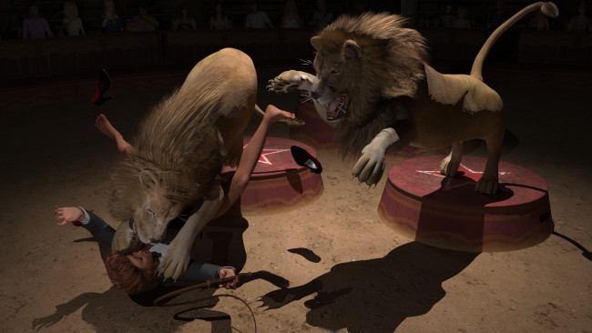 Обои картинки фото 3д графика, фантазия , fantasy, девушка, львы