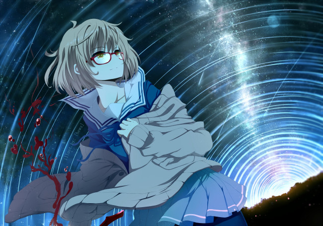 Обои картинки фото kyoukai no kanata, аниме, взгляд, девушка, фон