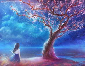 Картинка аниме unknown +другое девушка дерево