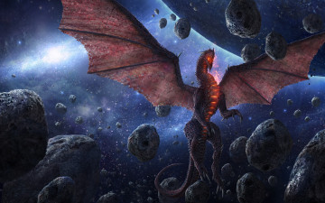 Картинка фэнтези драконы космоc арт метеорит фантастика дракон крылья