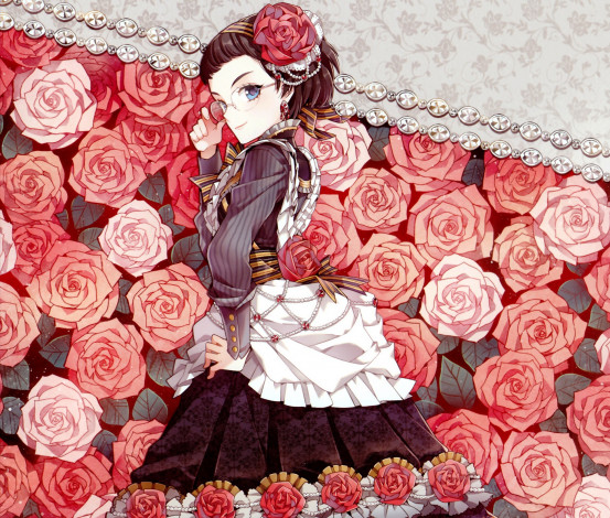 Обои картинки фото аниме, unknown,  другое, девушка, розы