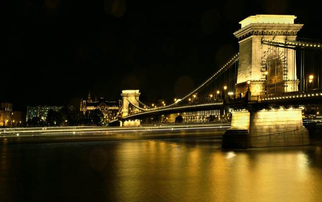 Обои картинки фото города, будапешт , венгрия, река, мост, вечер, огни