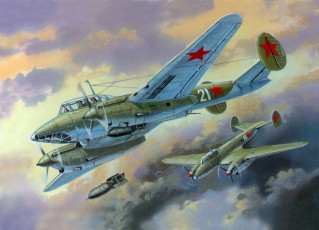 Картинка авиация 3д рисованые graphic бомбардировщики рисунок пе-2 налёт пикирование