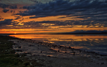 Картинка закат природа побережье вода даль облака