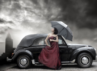 Картинка автомобили авто девушками зонт дождь