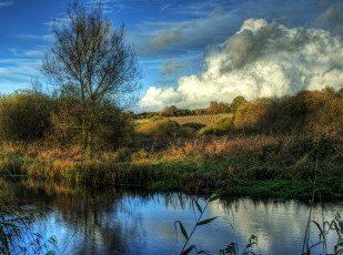 Картинка river itchen avington англия природа реки озера камыши облака река