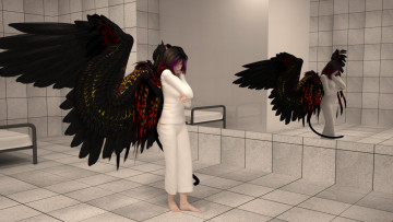 Картинка 3д+графика ангел+ angel девушка взгляд зеркало крылья