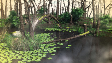 Картинка 3д+графика природа+ nature деревья река