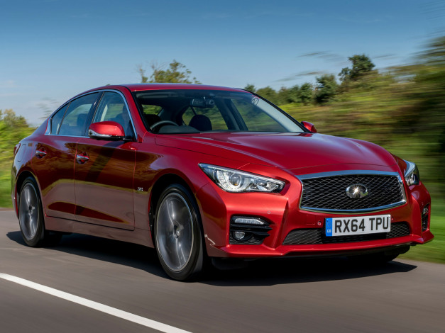 Обои картинки фото автомобили, infiniti, красный, 2014г, v37, uk-spec, 2-0t, q50