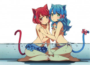 Картинка аниме животные +существа девушки арт вода хвосты kanzaki hiro ушки