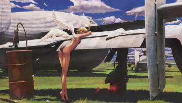 Картинка аниме ангелы +демоны ангел арт девушка pandarou самолёт