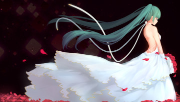 Картинка аниме vocaloid девушка арт платье волосы лепестки розы hatsune miku
