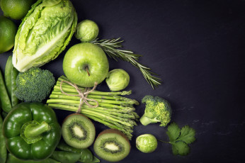 Картинка еда фрукты+и+овощи+вместе яблоко киви фасоль перец спаржа лайм салат зеленый