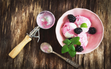 Картинка еда мороженое +десерты ice cream sweets ягоды мята ежевика сладкое blackberry