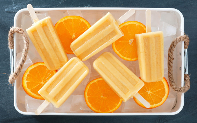 Обои картинки фото еда, мороженое,  десерты, orange, ice, cream, sweets, лед, фруктовый, апельсин