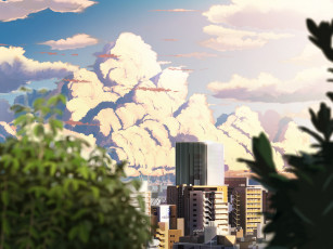 Картинка аниме город +улицы +здания пейзаж