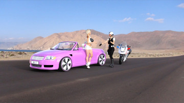 Картинка 3д+графика люди-авто мото+ people-+car+ +moto автомобиль фон взгляд девушки