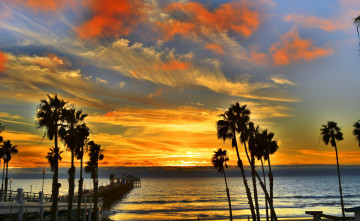 Картинка природа восходы закаты небо берег закат море пальмы пристань