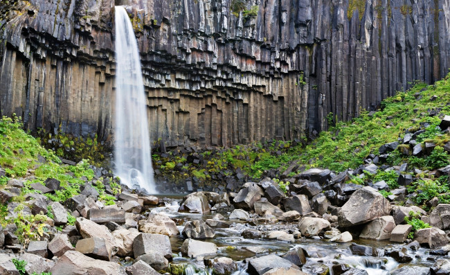 Обои картинки фото водопад свартифосс,  исландия, природа, водопады, поток, камни, скалы