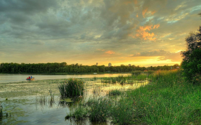 Обои картинки фото природа, реки, озера, украина, закат, киев, днепр, заводь