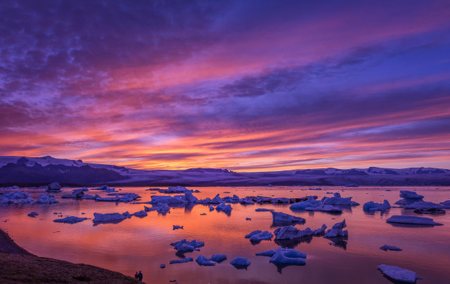Обои картинки фото природа, восходы, закаты, зарево, море, исландия, лед