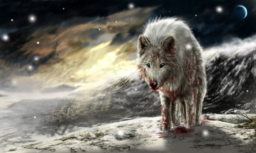 Картинка рисованное животные +волки фон волк взгляд