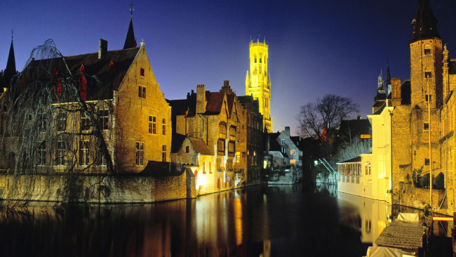 Обои картинки фото города, брюгге , бельгия, канал, дома, вечер