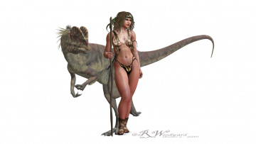 Картинка 3д графика fantasy фантазия девушка динозавр
