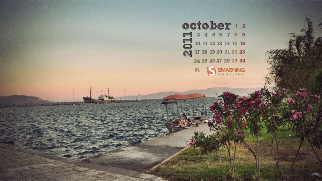 Обои картинки фото календари, природа, дождь, море, корабль, лодка