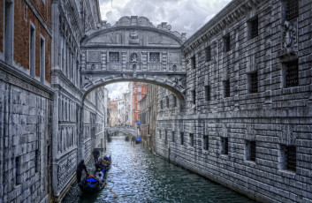обоя города, венеция, италия, канал, дома, мост, каменный