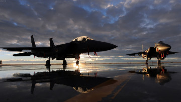 Картинка jet fighter авиация боевые самолёты истребители восход стоянка аэродром